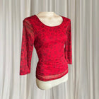 Vintage 2000s Suzanne Grae Mesh Long Sleeve Top - Red Rose Print S - Image 3