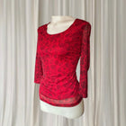 Vintage 2000s Suzanne Grae Mesh Long Sleeve Top - Red Rose Print S - Image 2