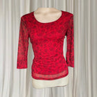 Vintage 2000s Suzanne Grae Mesh Long Sleeve Top - Red Rose Print S - Image 1