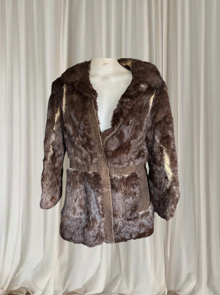 Vintage Genuine Mink Fur And Suede Paneled Jacket - Brown Luxury Coat - Image 1