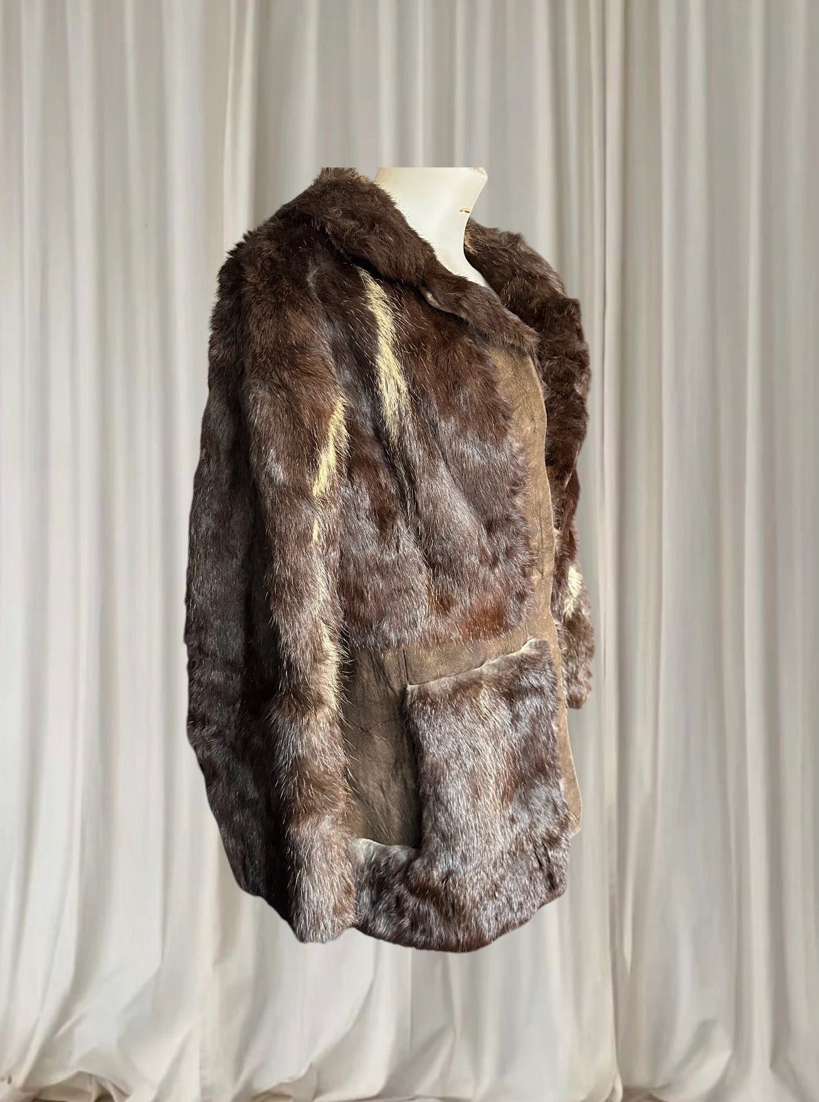 Vintage Genuine Mink Fur And Suede Paneled Jacket - Brown Luxury Coat - Image 4