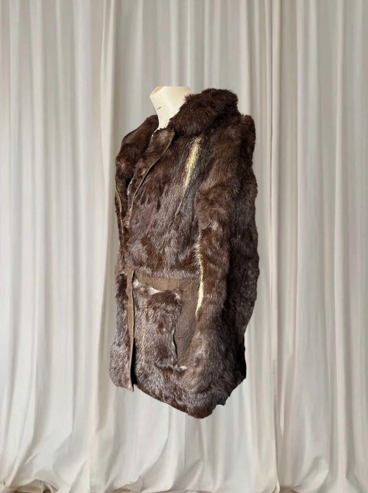 Vintage Genuine Mink Fur And Suede Paneled Jacket - Brown Luxury Coat - Image 3