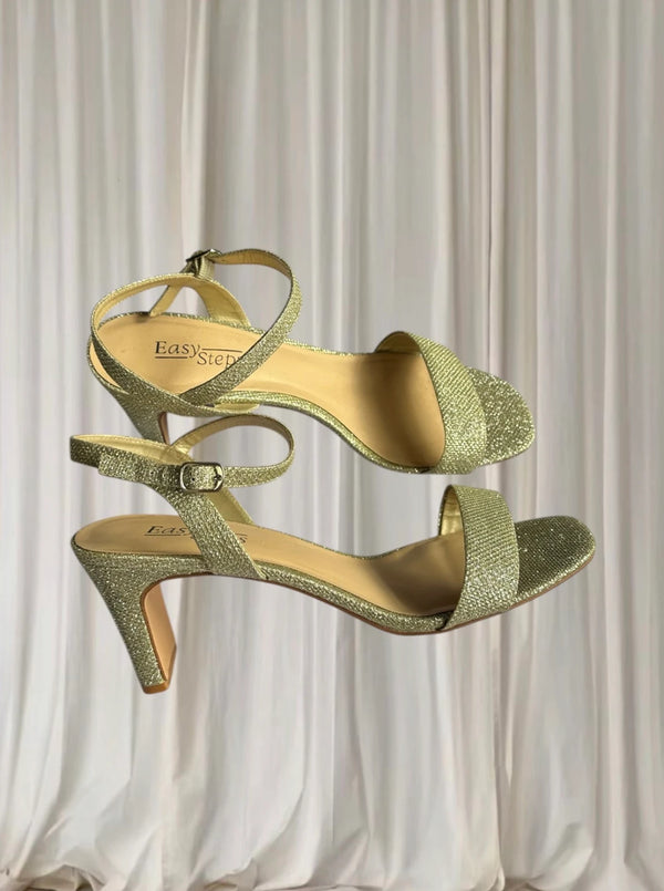 Easy Steps Gold Glitter Kitten Heel Sandals - Elegant Evening Footwear 10 - Image 1