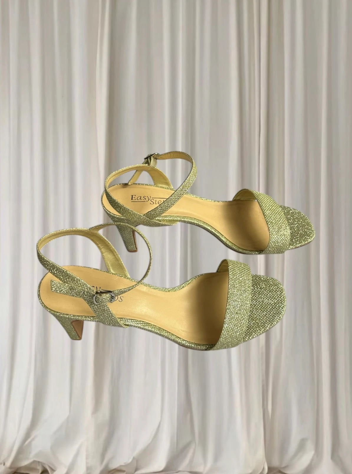 Easy Steps Gold Glitter Kitten Heel Sandals - Elegant Evening Footwear 10 - Image 2