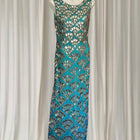Princess Charlotte Charlie Brown Evening Gown - Art Deco Beaded Teal Green XS - Image 3