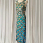 Princess Charlotte Charlie Brown Evening Gown - Art Deco Beaded Teal Green XS - Image 4