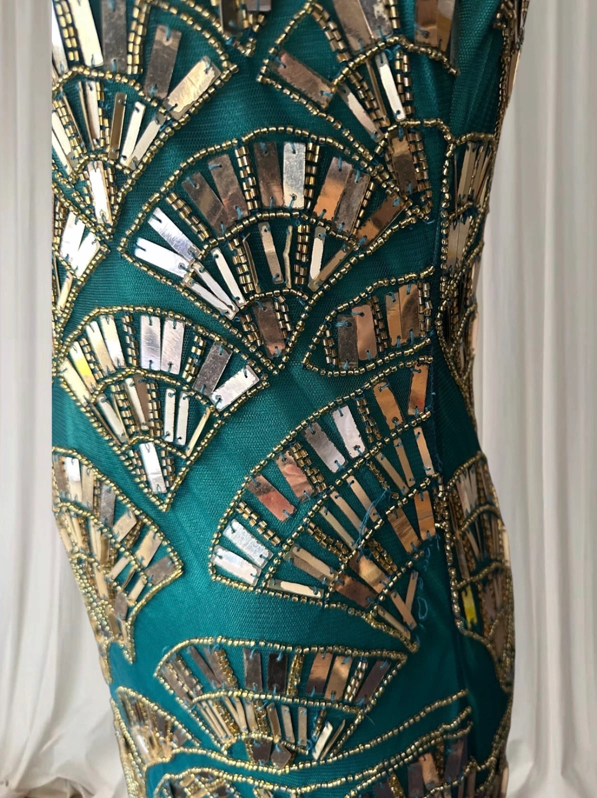 Princess Charlotte Charlie Brown Evening Gown - Art Deco Beaded Teal Green XS - Image 7