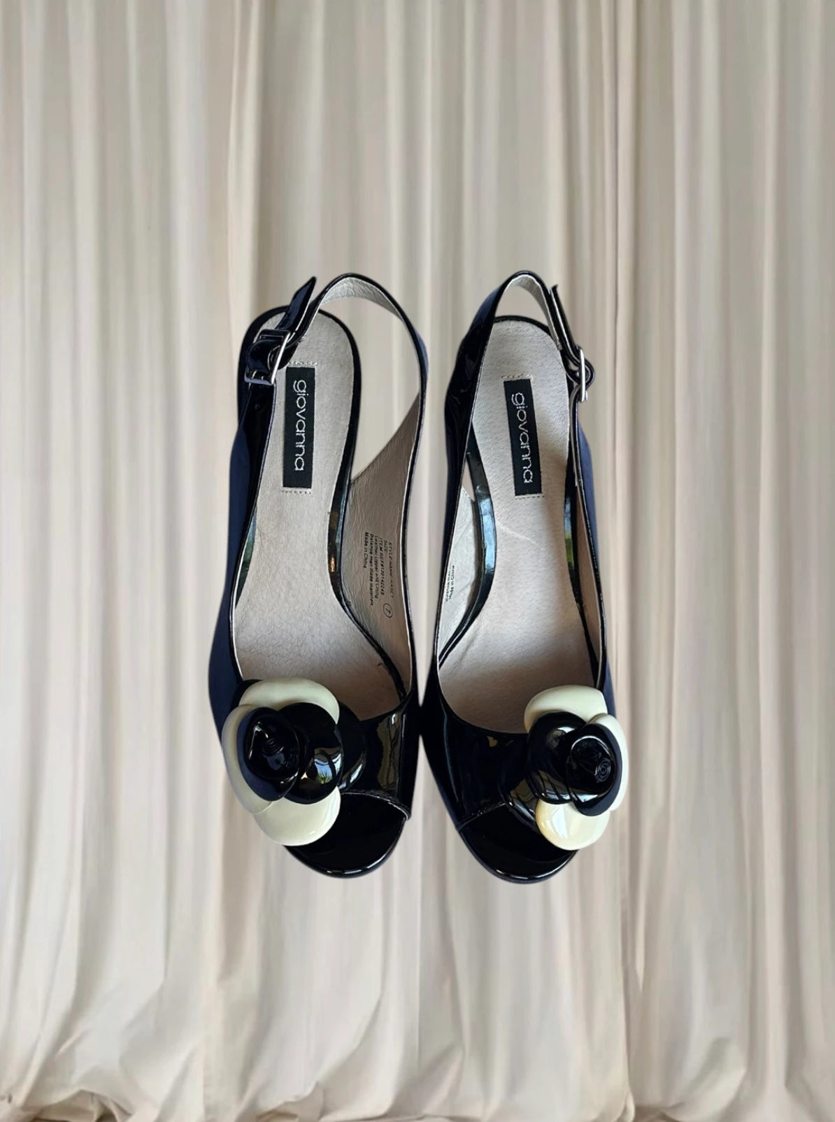 Giovanna Vintage Slingback Heels - Italian Leather. Black Floral Detail. AU7 - Image 2