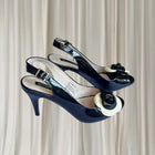 Giovanna Vintage Slingback Heels - Italian Leather. Black Floral Detail. AU7 - Image 1