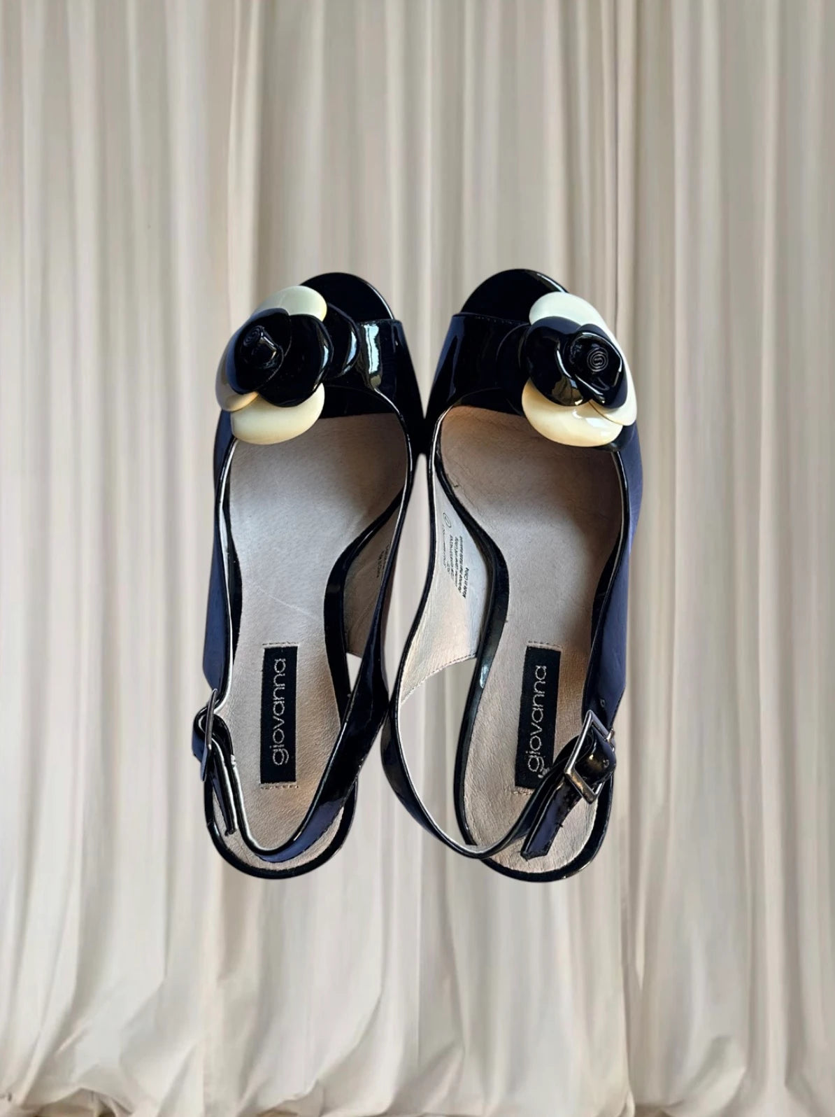 Giovanna Vintage Slingback Heels - Italian Leather. Black Floral Detail. AU7 - Image 3