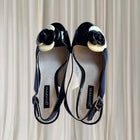 Giovanna Vintage Slingback Heels - Italian Leather. Black Floral Detail. AU7 - Image 3