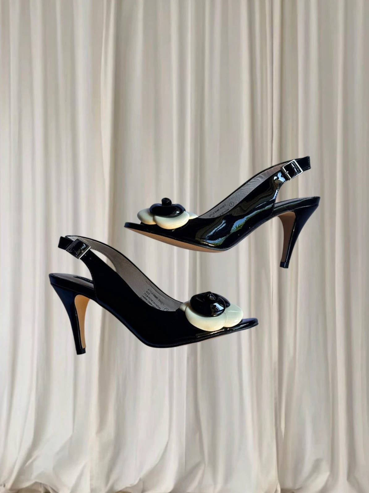 Giovanna Vintage Slingback Heels - Italian Leather. Black Floral Detail. AU7 - Image 4
