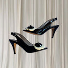 Giovanna Vintage Slingback Heels - Italian Leather. Black Floral Detail. AU7 - Image 4