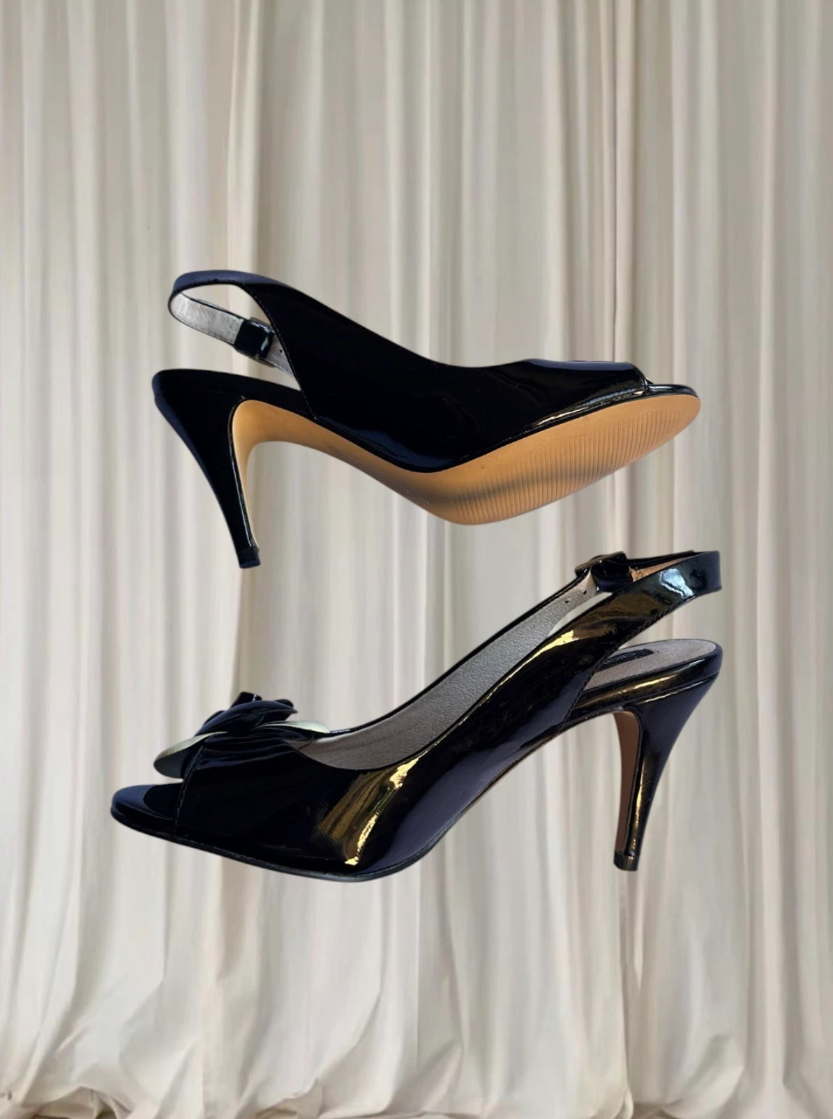 Giovanna Vintage Slingback Heels - Italian Leather. Black Floral Detail. AU7 - Image 5