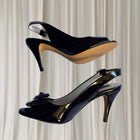 Giovanna Vintage Slingback Heels - Italian Leather. Black Floral Detail. AU7 - Image 5