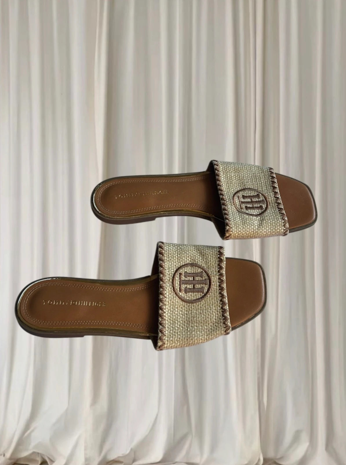Tommy Hilfiger Woven Raffia Slide Sandals - Brown Logo Detail AU10 - Image 1