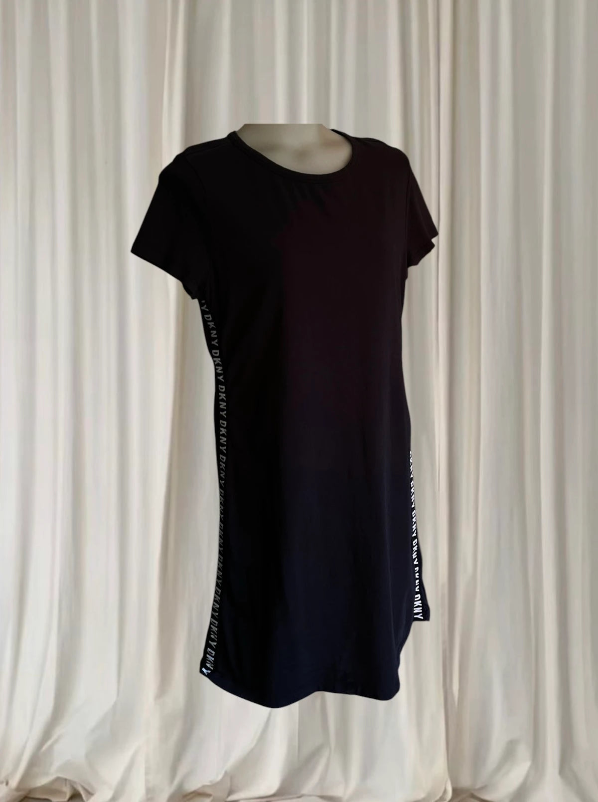 DKNY Women's Logo Tape T-Shirt Dress - Casual Black Short Sleeve L - Image 3