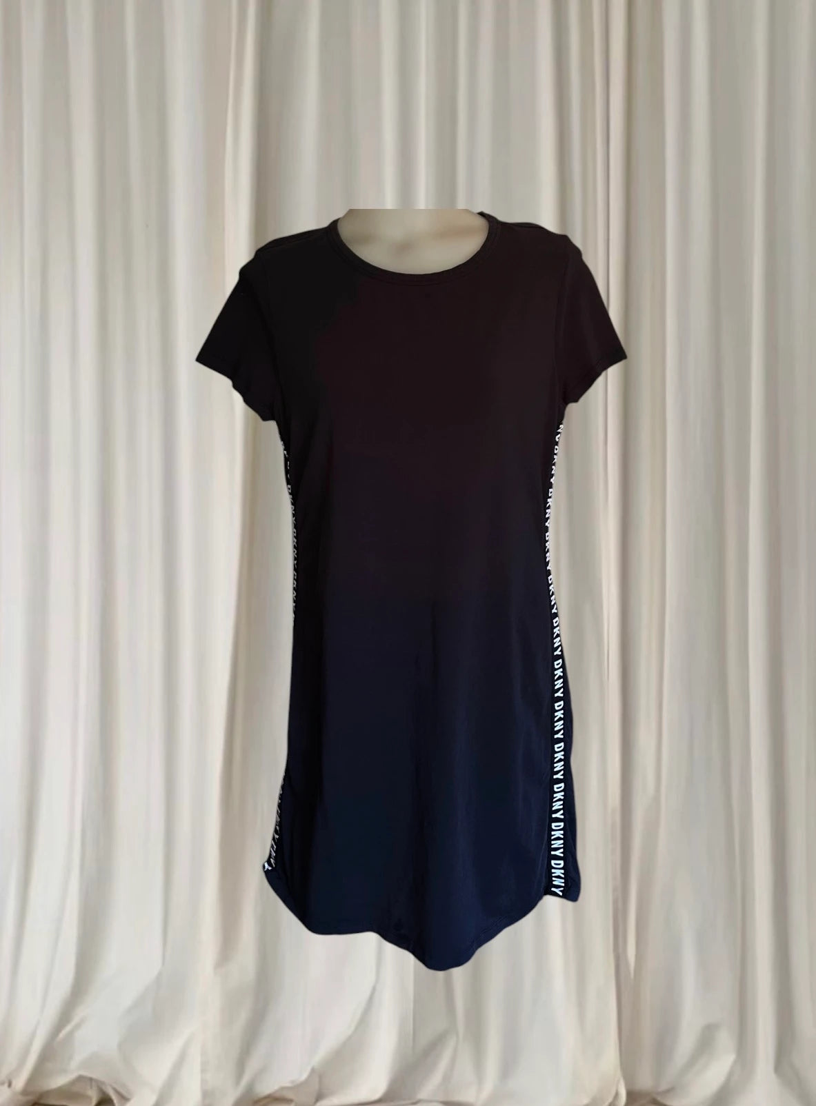 DKNY Women's Logo Tape T-Shirt Dress - Casual Black Short Sleeve L - Image 2