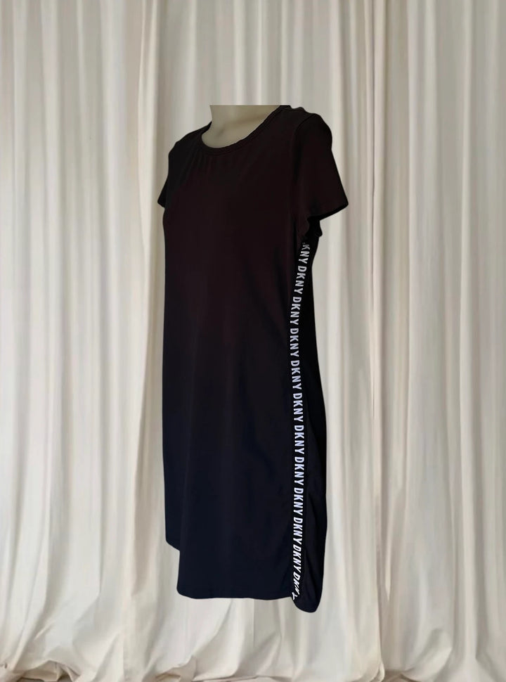 DKNY Women's Logo Tape T-Shirt Dress - Casual Black Short Sleeve L - Image 1