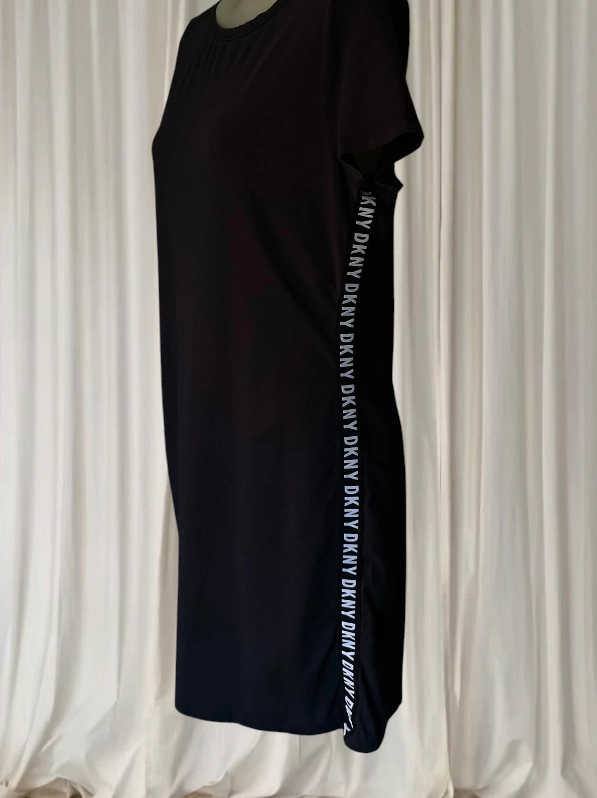 DKNY Women's Logo Tape T-Shirt Dress - Casual Black Short Sleeve L - Image 4