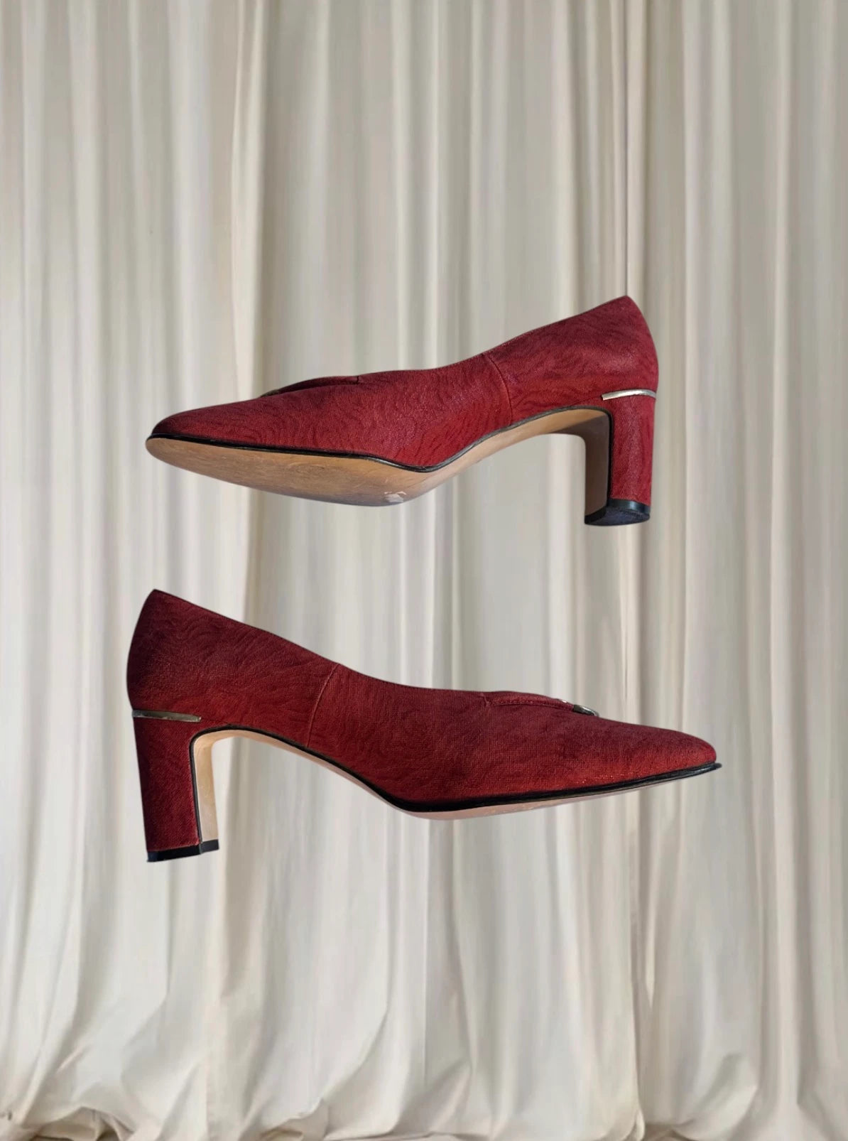 Floriano Italian Vintage Textured Kitten Heel Pumps - Elegant Gold Hardware 9 - Image 6