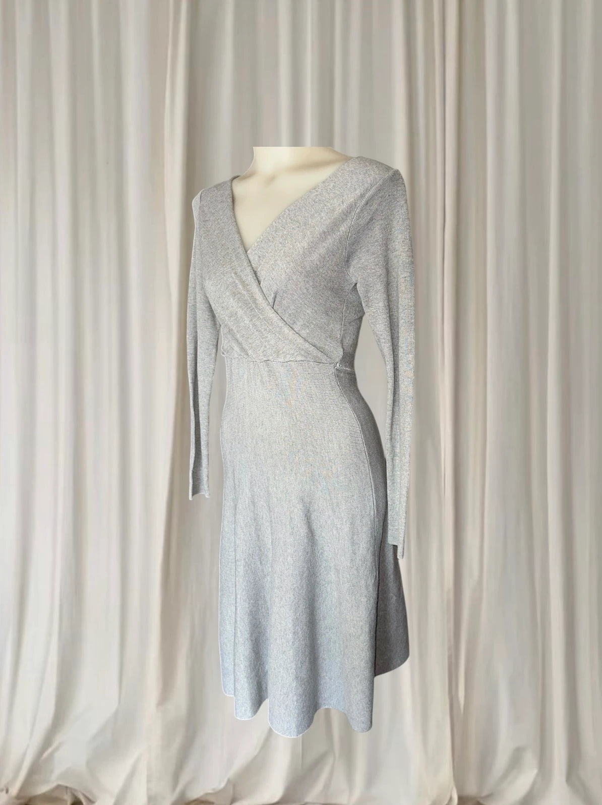 Vintage Y2K Sunny Girl Ribbed Knit Wrap Dress - Long Sleeve Midi in Grey S - Image 3