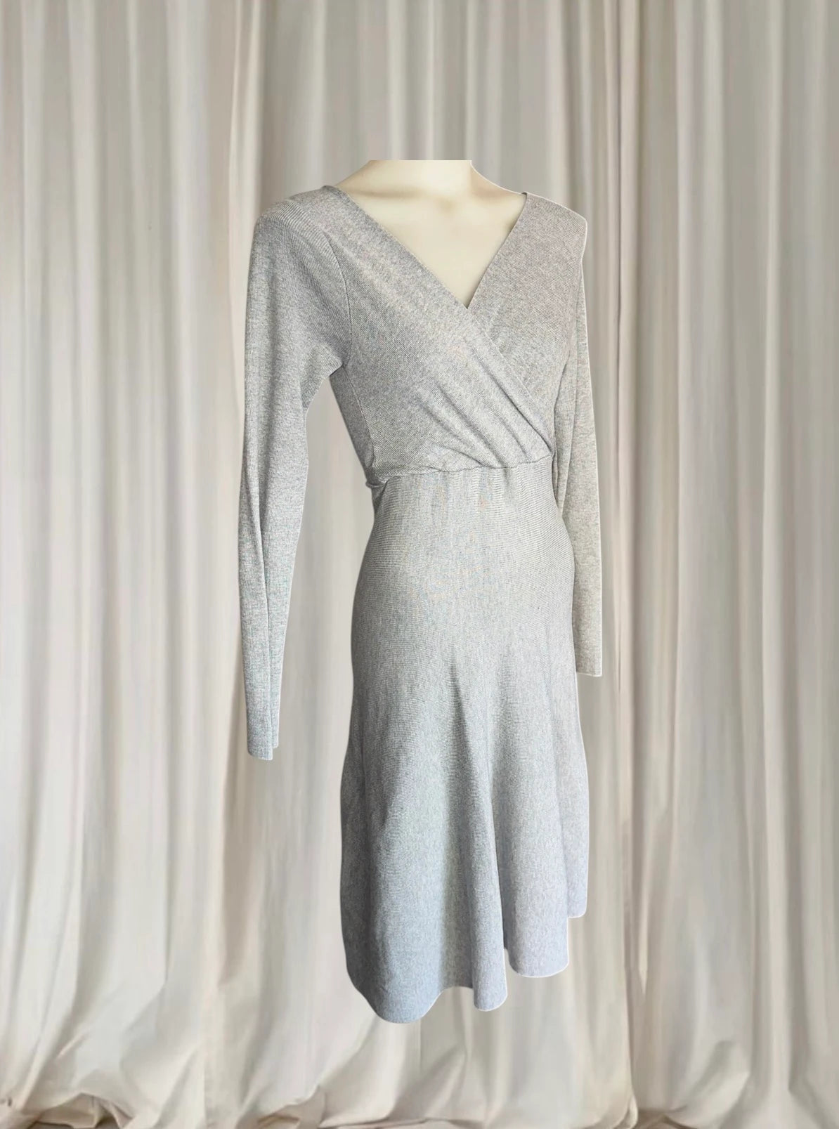 Vintage Y2K Sunny Girl Ribbed Knit Wrap Dress - Long Sleeve Midi in Grey S - Image 4