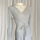 Vintage Y2K Sunny Girl Ribbed Knit Wrap Dress - Long Sleeve Midi in Grey S - Image 2