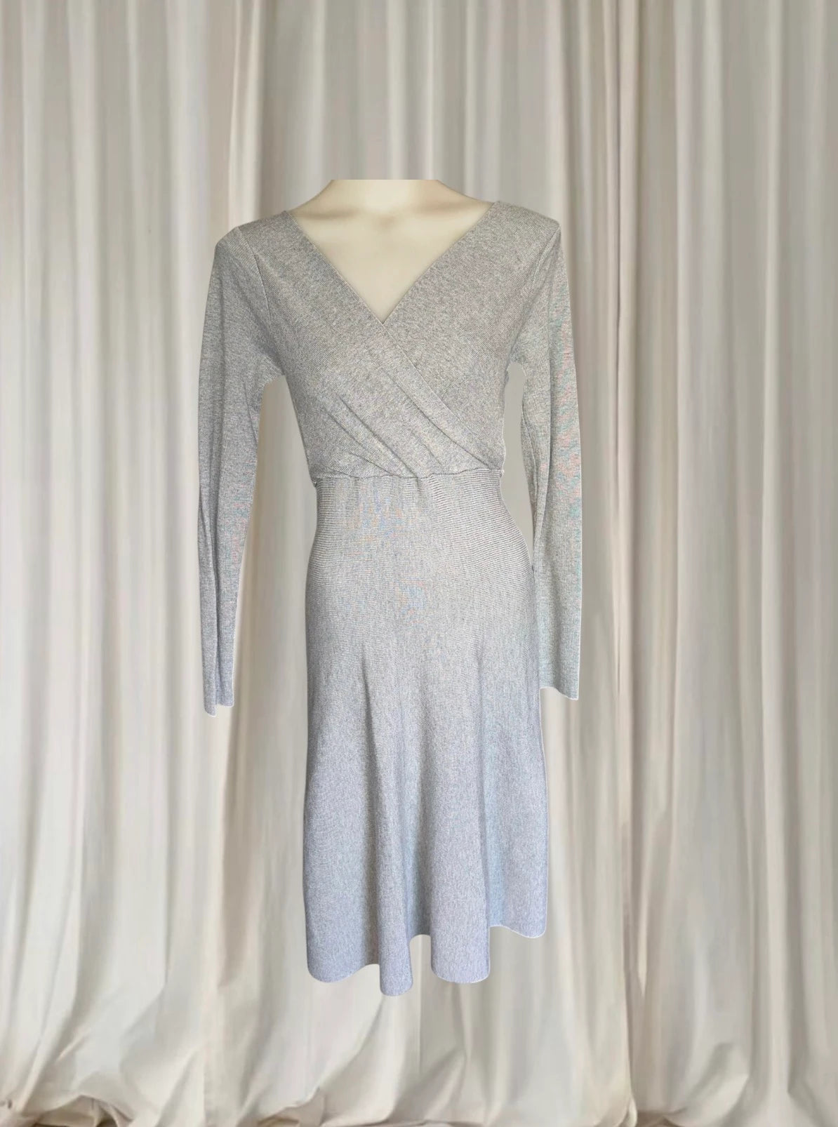 Vintage Y2K Sunny Girl Ribbed Knit Wrap Dress - Long Sleeve Midi in Grey S - Image 5