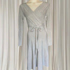 Vintage Y2K Sunny Girl Ribbed Knit Wrap Dress - Long Sleeve Midi in Grey S - Image 1
