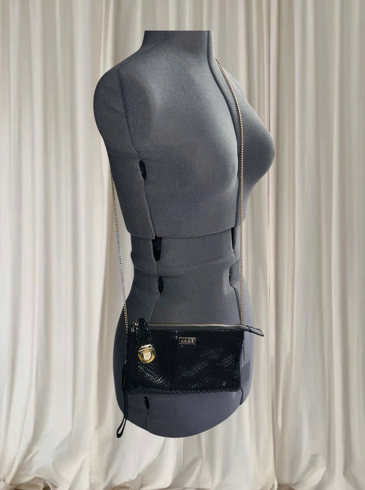 Jade Australia Crossbody Clutch - Black Faux Snakeskin - Image 1