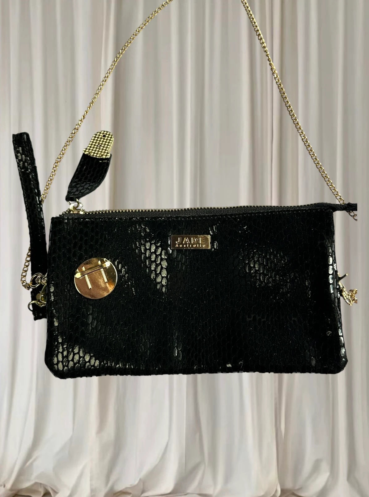 Jade Australia Crossbody Clutch - Black Faux Snakeskin - Image 5