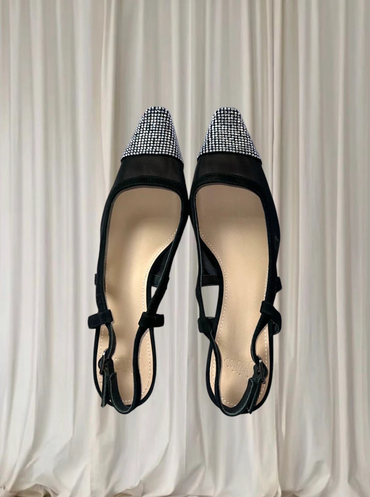 Y2K Rhinestone Mesh Slingback Heels - Elegant Black Cap Toe 39 - Image 3