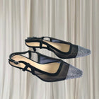 Y2K Rhinestone Mesh Slingback Heels - Elegant Black Cap Toe 39 - Image 1