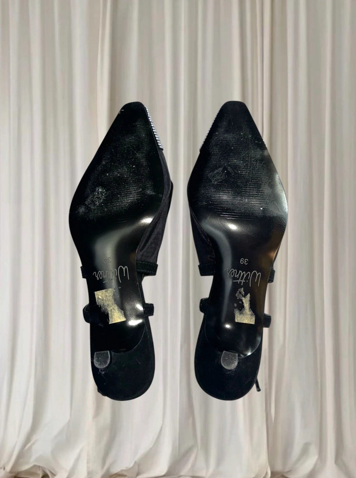 Y2K Rhinestone Mesh Slingback Heels - Elegant Black Cap Toe 39 - Image 7