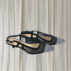 Y2K Rhinestone Mesh Slingback Heels - Elegant Black Cap Toe 39 - Image 2