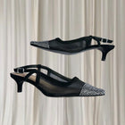 Y2K Rhinestone Mesh Slingback Heels - Elegant Black Cap Toe 39 - Image 5