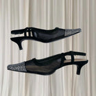Y2K Rhinestone Mesh Slingback Heels - Elegant Black Cap Toe 39 - Image 6