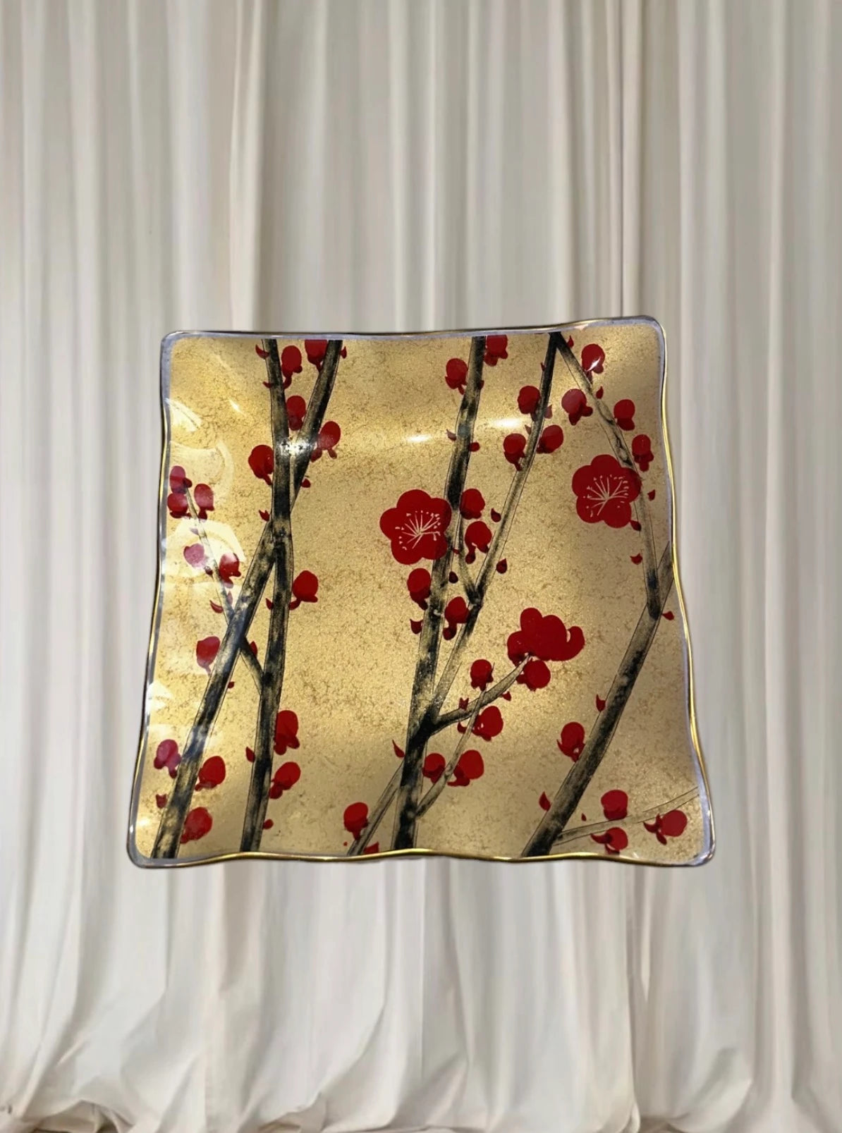 Heritage Artisans Japanese Lacquerware Plate Set - Vintage Gold Leaf Four Seasons Design - Image 4