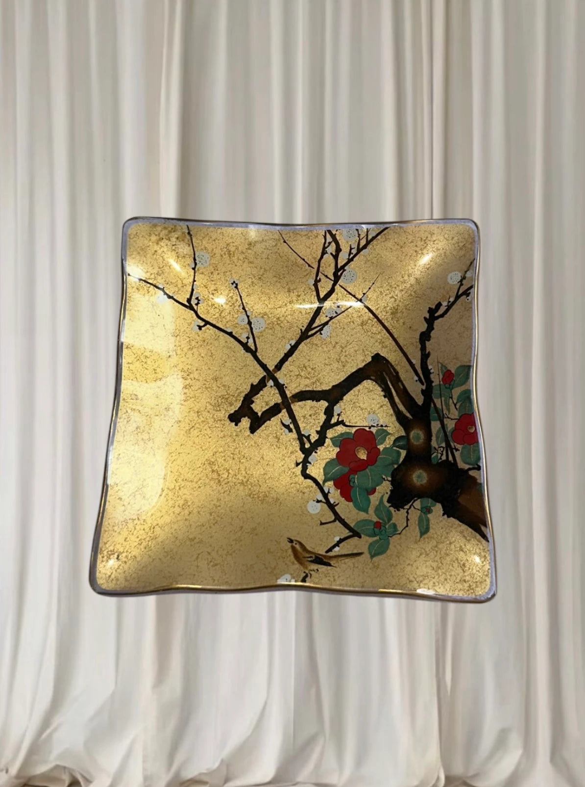 Heritage Artisans Japanese Lacquerware Plate Set - Vintage Gold Leaf Four Seasons Design - Image 5