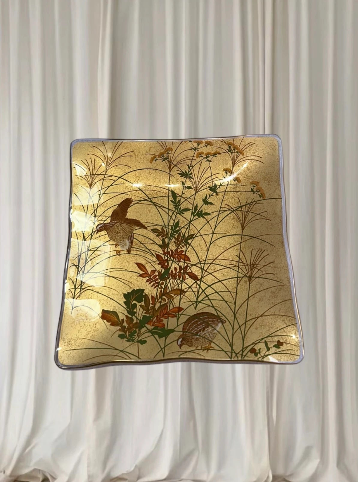 Heritage Artisans Japanese Lacquerware Plate Set - Vintage Gold Leaf Four Seasons Design - Image 8