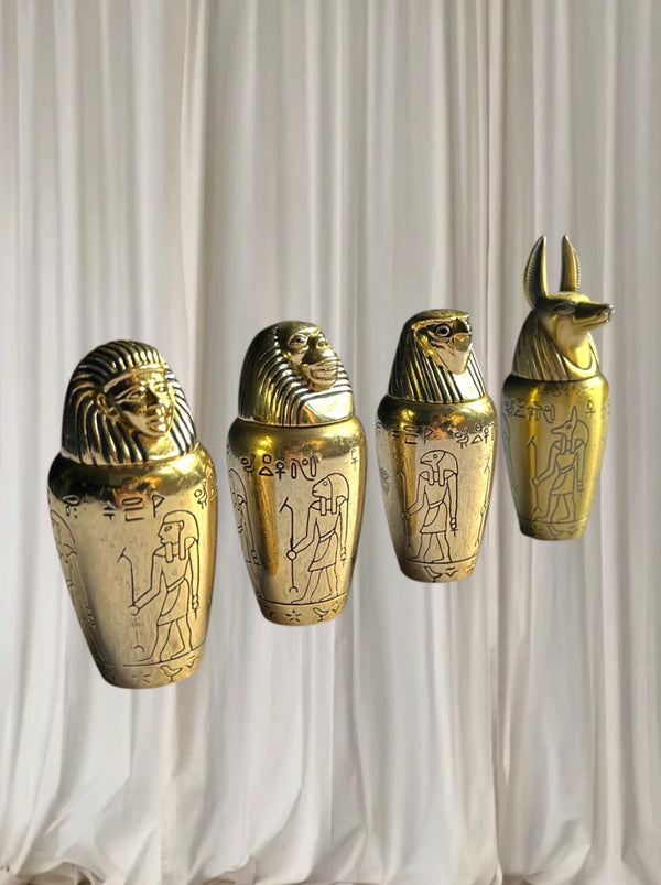 Veronese Design Egyptian Canopic Jars - Set of 4 Decorative Brass Finish Figurines - Image 1