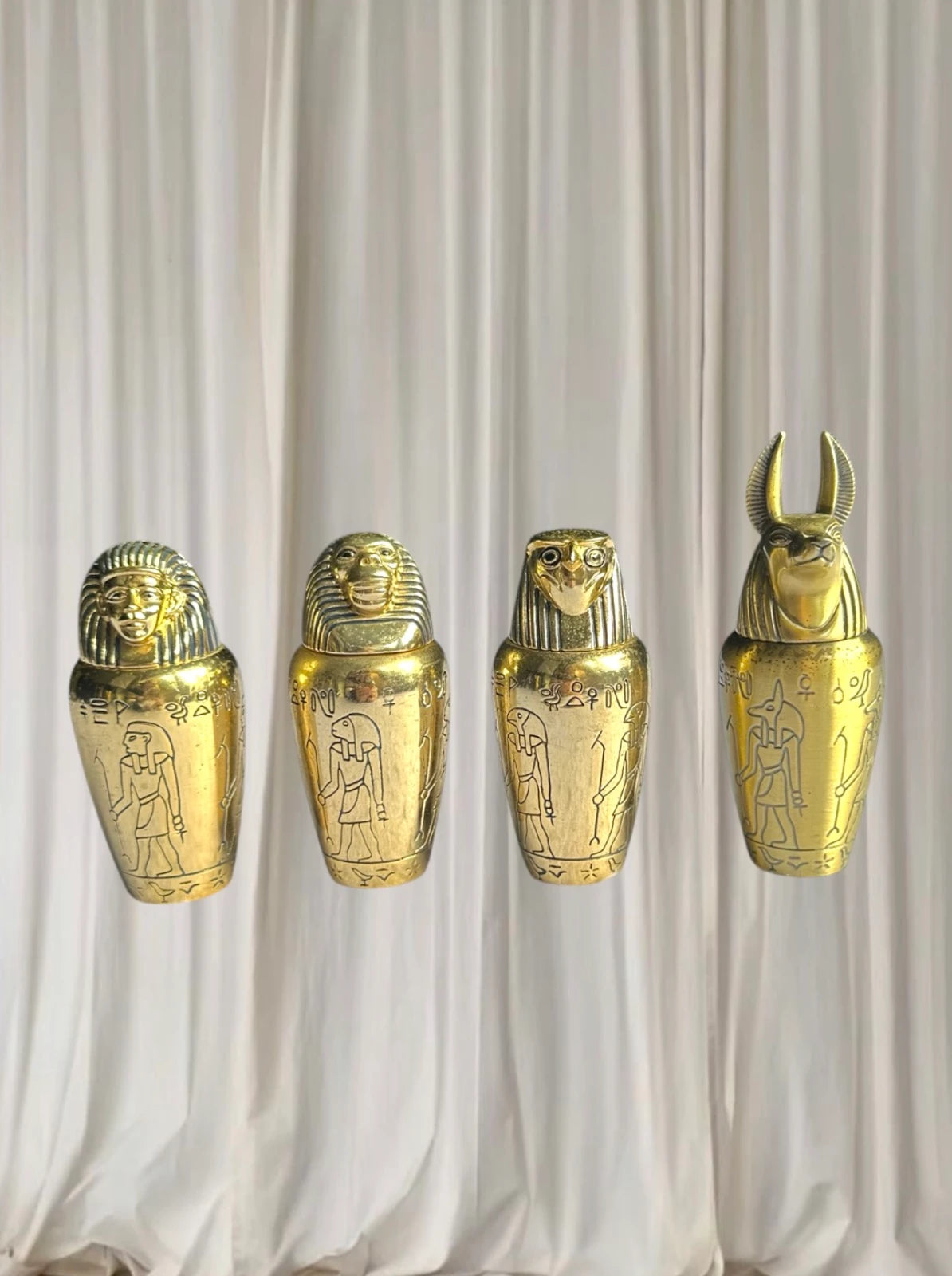Veronese Design Egyptian Canopic Jars - Set of 4 Decorative Brass Finish Figurines - Image 2