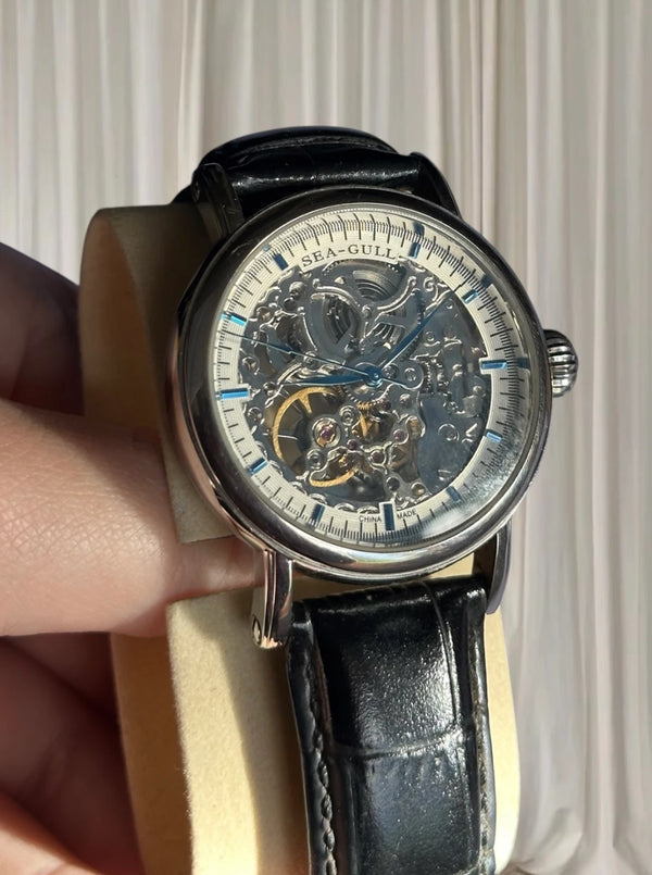 Sea-Gull M182SK Skeleton Automatic Watch - Men's Leather Strap - Image 1