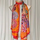 Silk Scarf - Vibrant Orange Mandala Print Luxury Accessory - Image 2