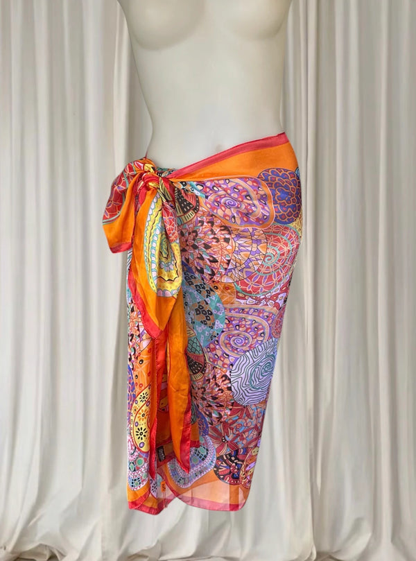 Silk Scarf - Vibrant Orange Mandala Print Luxury Accessory - Image 1