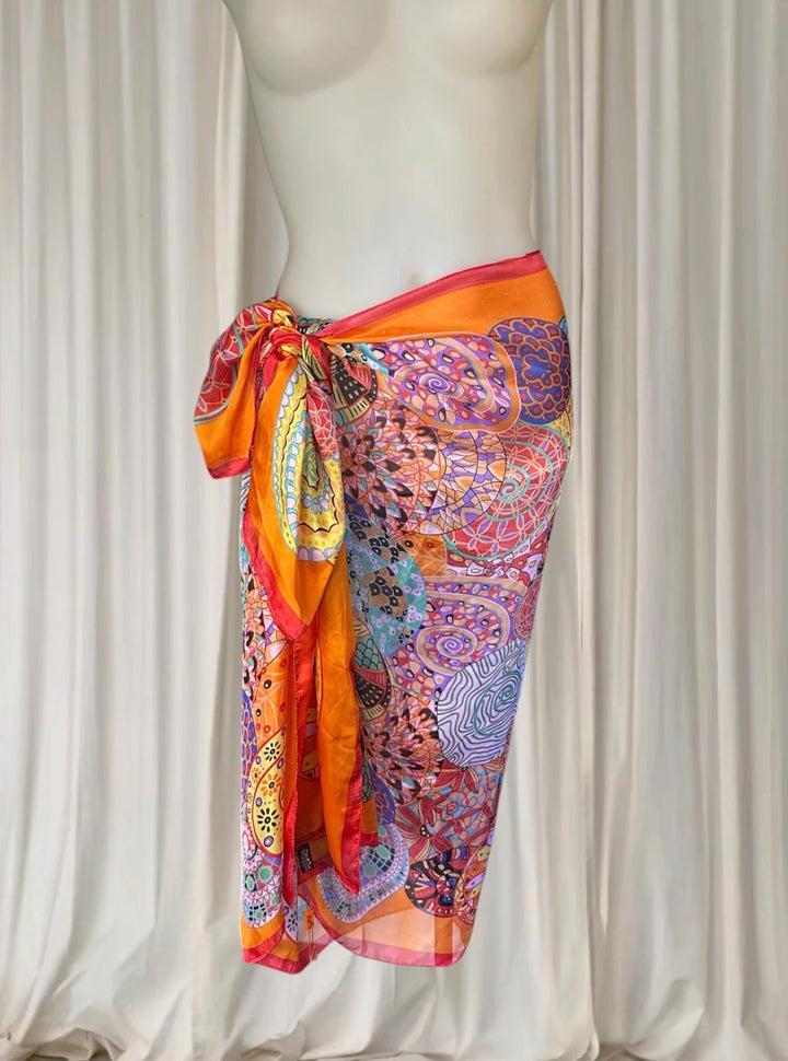 Silk Scarf - Vibrant Orange Mandala Print Luxury Accessory - Image 1