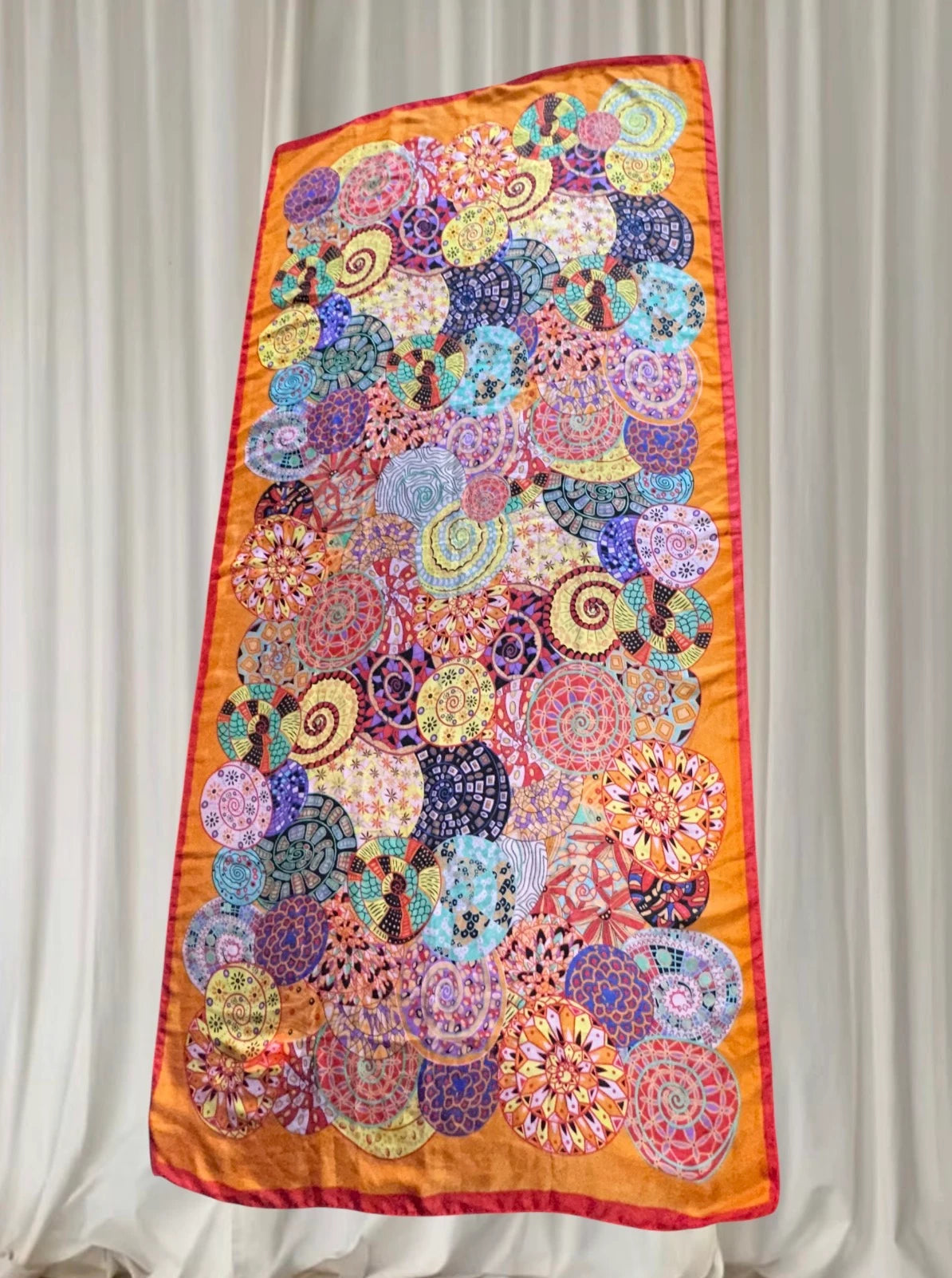 Silk Scarf - Vibrant Orange Mandala Print Luxury Accessory - Image 6