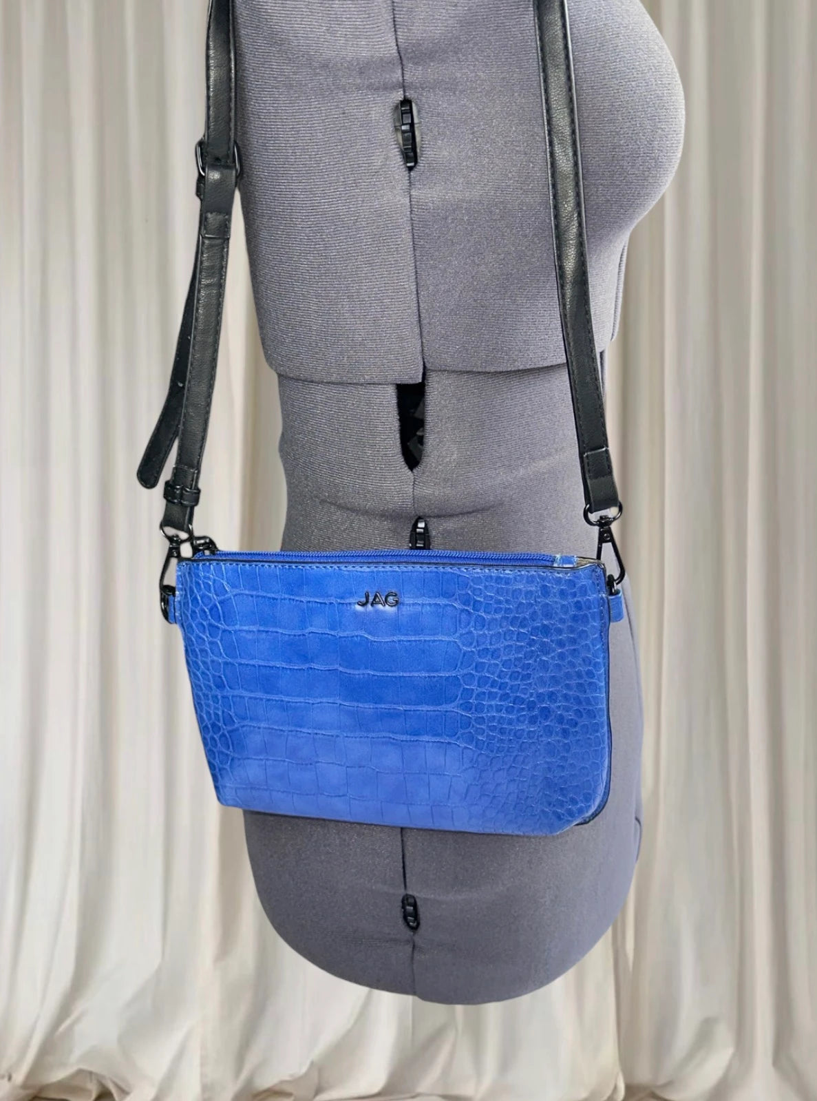 JAG Crossbody Bag - Vibrant Blue Croc Embossed Leather - Image 2