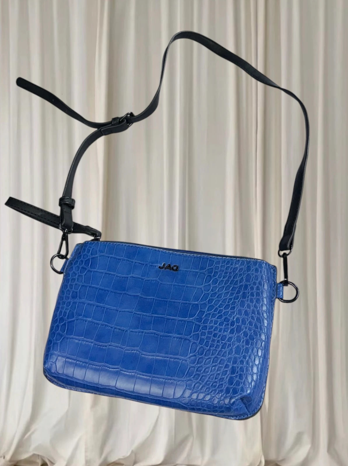 JAG Crossbody Bag - Vibrant Blue Croc Embossed Leather - Image 3